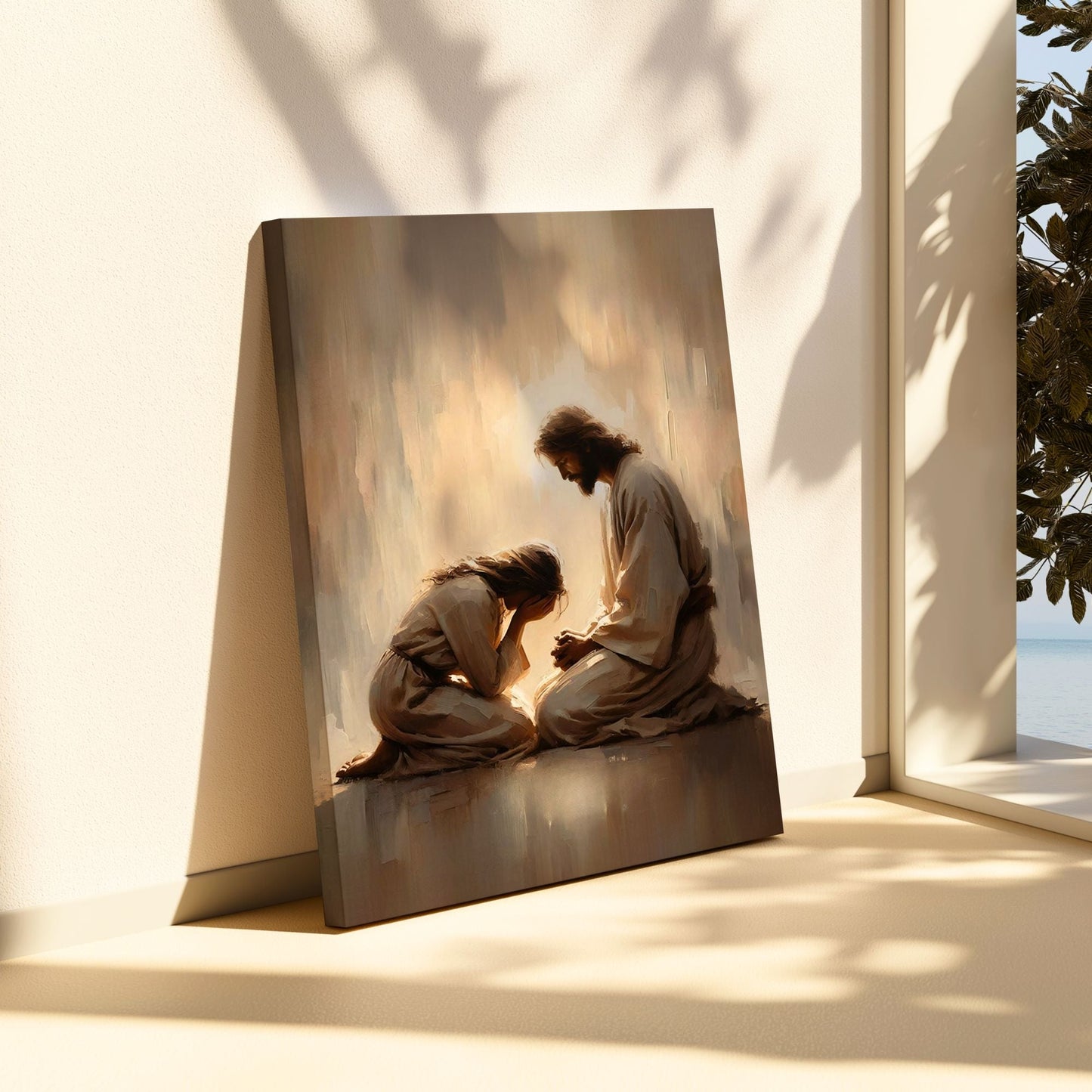 Girl Crying with Jesus - Canvas