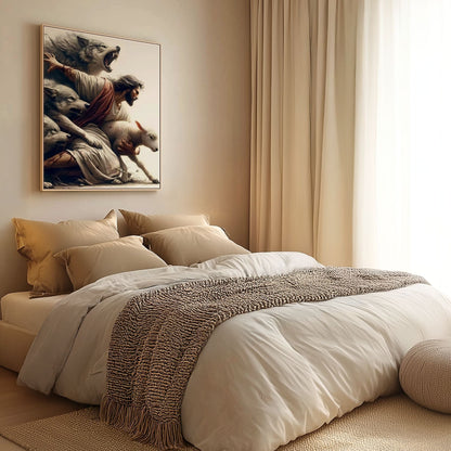 Jesus Protecting Lamb from Wolves - Canvas