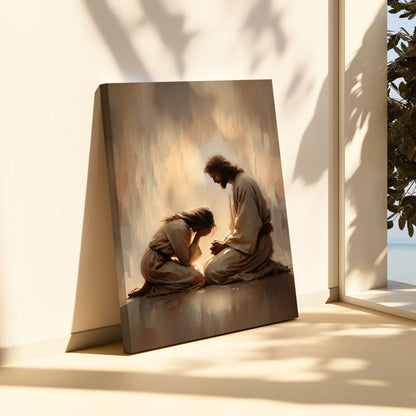 Girl Crying with Jesus - Canvas