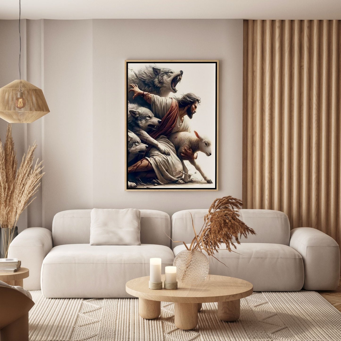 Jesus Protecting Lamb from Wolves - Canvas