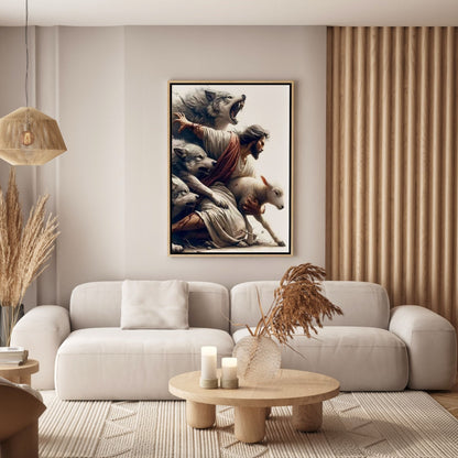 Jesus Protecting Lamb from Wolves - Canvas