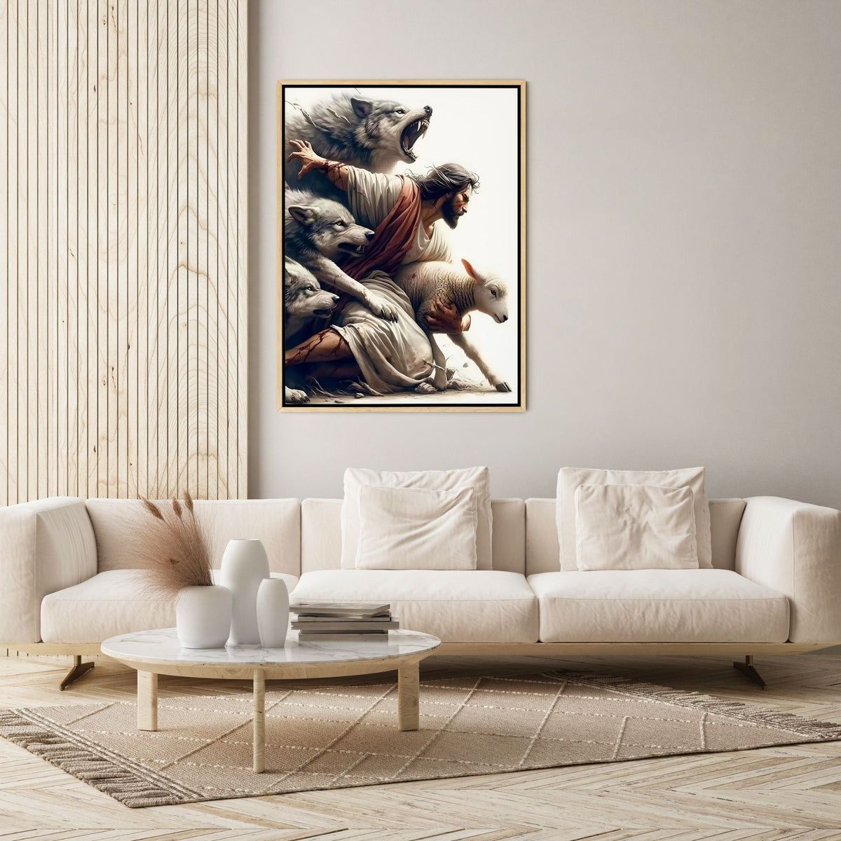 Jesus Protecting Lamb from Wolves - Canvas