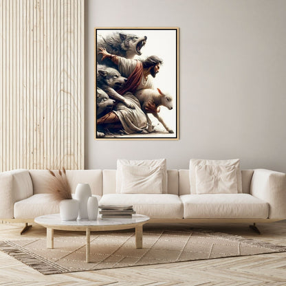 Jesus Protecting Lamb from Wolves - Canvas
