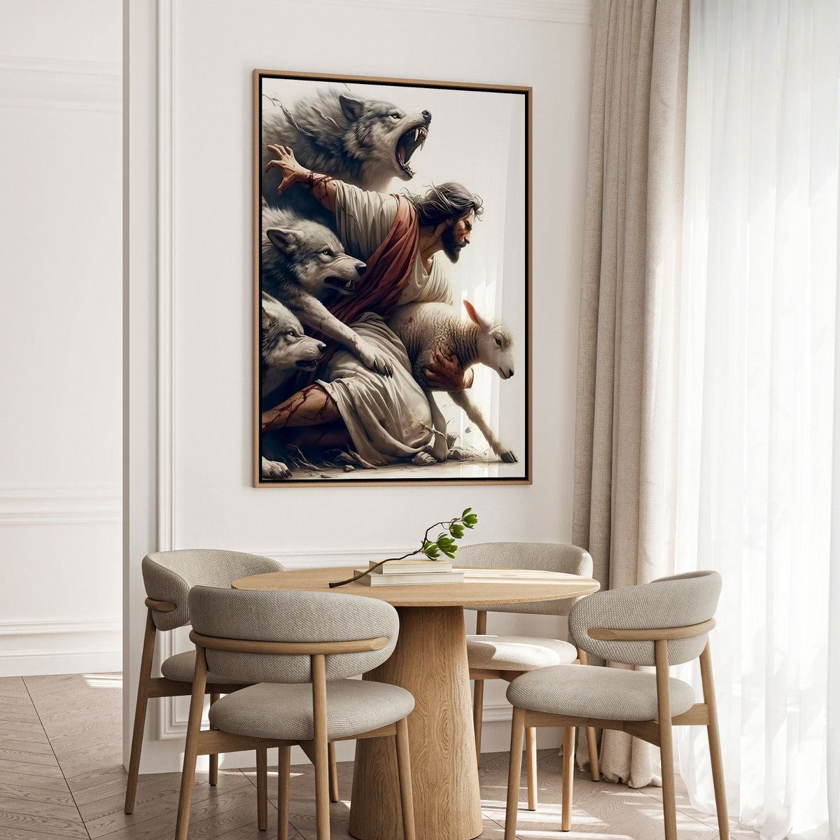 Jesus Protecting Lamb from Wolves - Canvas