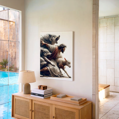 Jesus Protecting Lamb from Wolves - Canvas